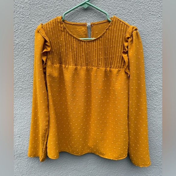 Tops - Mustard Blouse with Ruffle Details, Size Large